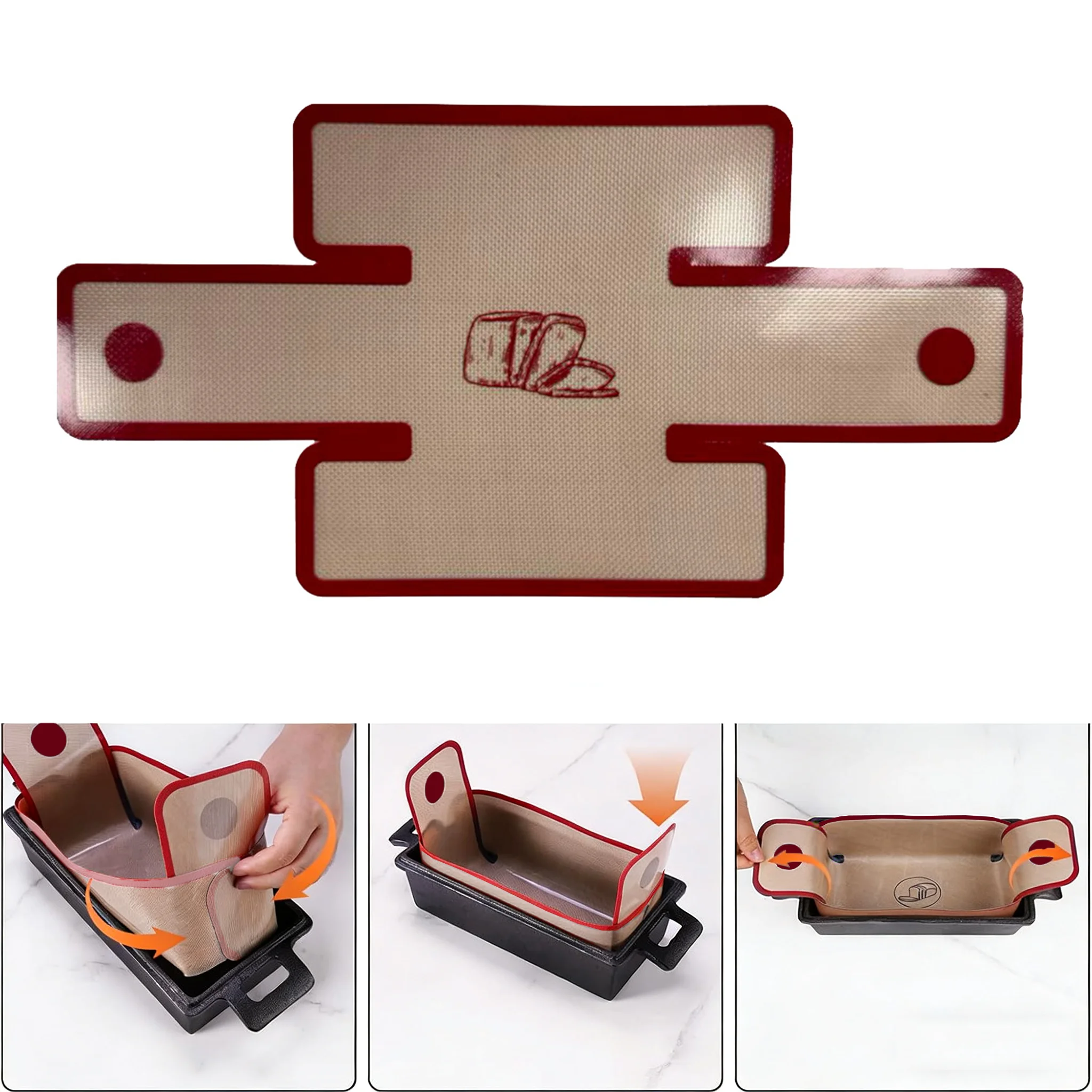 Revestimientos de sartén para pan de silicona, cabestrillo de pan de silicona reutilizable y antiadherente, aptos para sartenes de pan de 9x5, 9,5x5 y 10x5 pulgadas