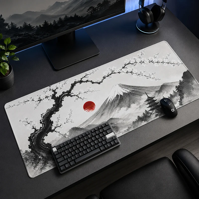 Mouse Pad Ink Mountain Red Sun Gamer XL New Home Mousepad XXL Desk Mats Natural Rubber Office Non-Slip Computer Mouse Mats