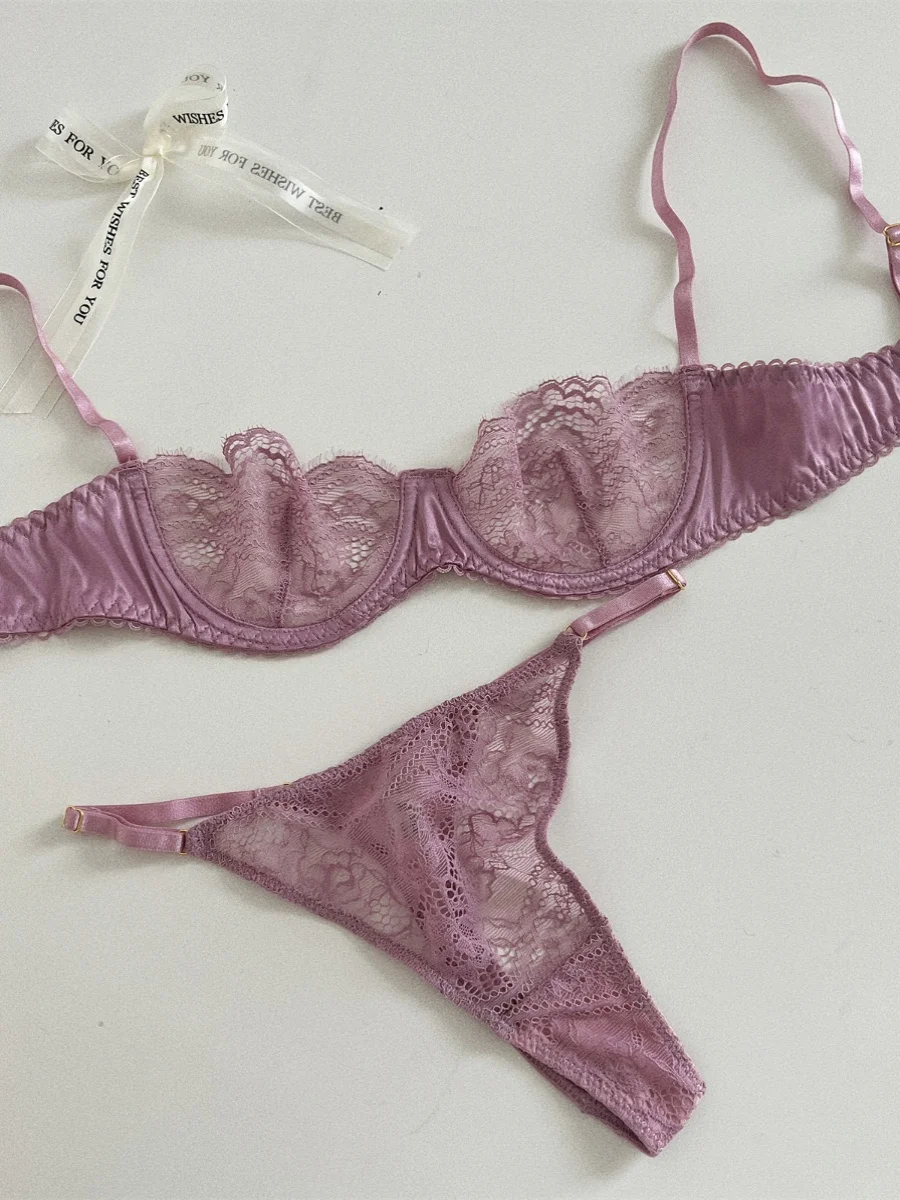 

Large breasts underwear sexy lace adjustment gathered lingerie with underpants suit hollowed out with steel ring bra set