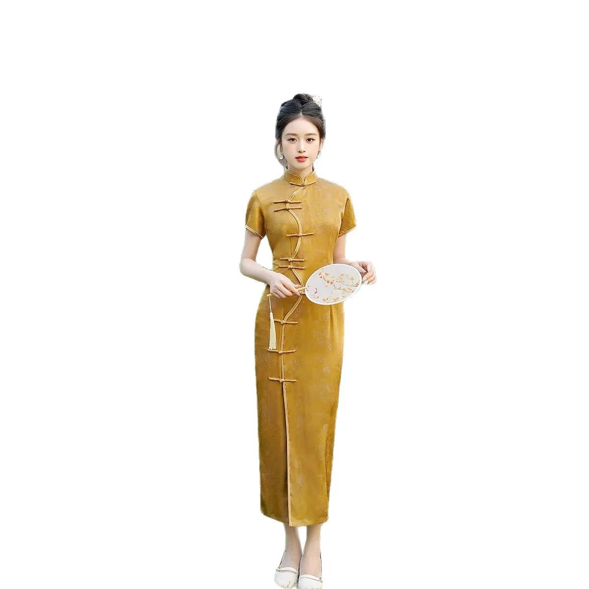 

Sexy Flower Print Cheongsams Long Qipao Lady Elegant Vestidos Improved New Chinese Style Dress Satin China Dress Costume