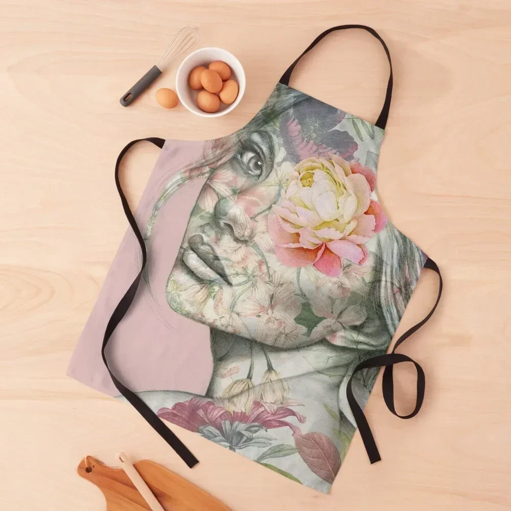 

Adore' illustration of a women with pink/maroon flowers Apron Men'ss Cute Kitchen Apron