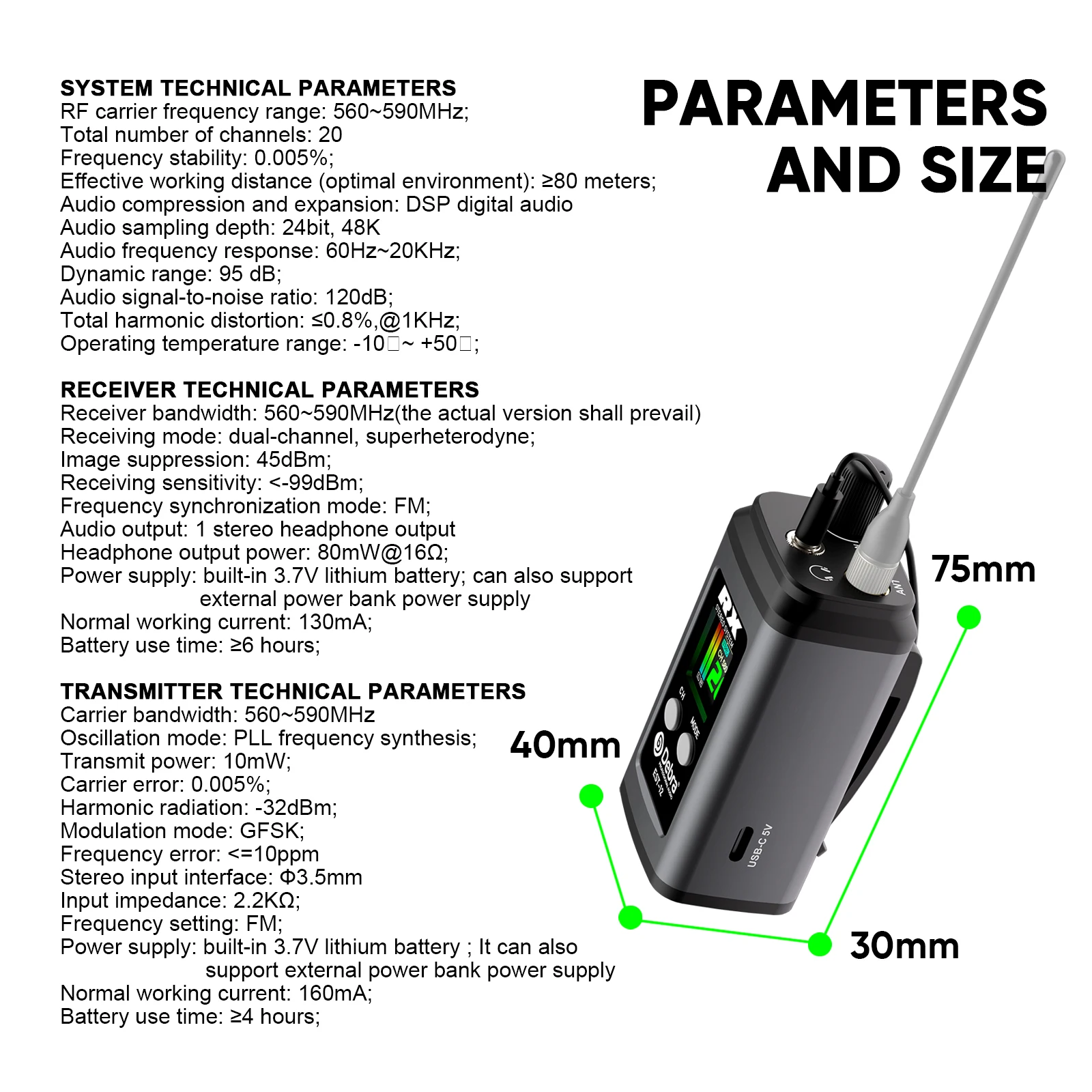 Debra EST-12 UHF wireless in-ear monitoring system, transmission distance 80 meters, stereo/mono switching, for studio,stage