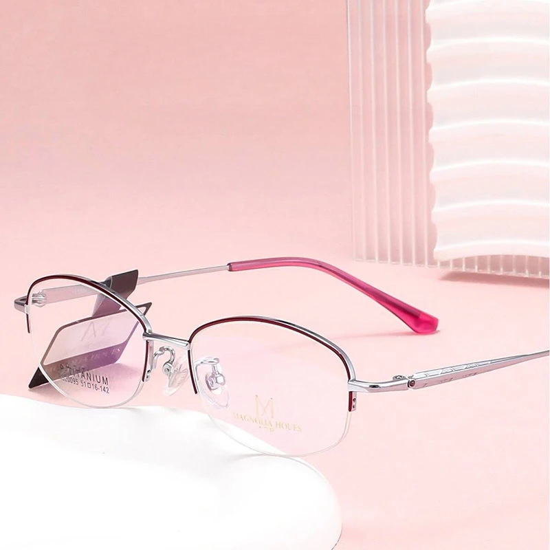 51-16-142 Glasses Pure Titanium Semi-Rimless Women's Glasses Frame Small Frame Glasses Optical Customized Prescription