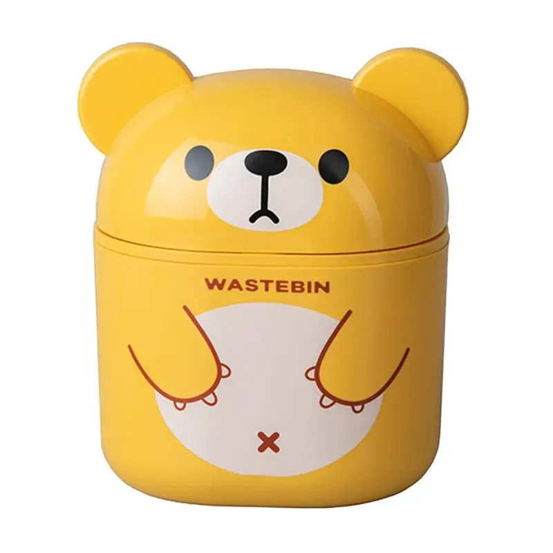 Trash Can Organizer Ins Desktop With Lid Kawaii Cute Bear Trash Bin Storage Box Girl Pen Holder Storage Bucket With Flip Top