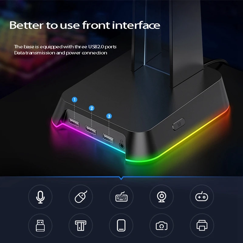 Onikuma St-2 Headset Stand Rgb With 3 USB Ports Desktop Headset Stand Is Suitable For Pc Gamers Headset