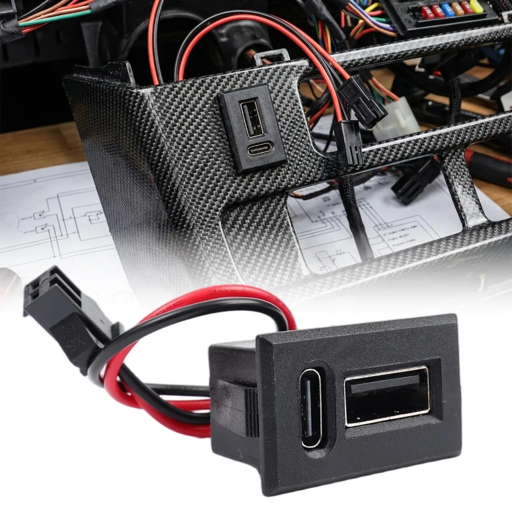 Automotive Dual Type C USB Socket Panel Mount Charging Power Outlet 20V 3A Receptacle for RV Marine Medical Smart Device Part