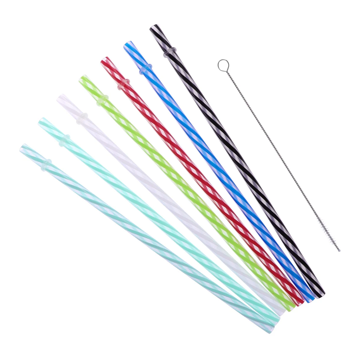

25pcs Threaded Straw Colored Drinking Reusable Two-tone Thick Transparent Dishwasher Safe Easy Clean Brush Included Kitchen Bar