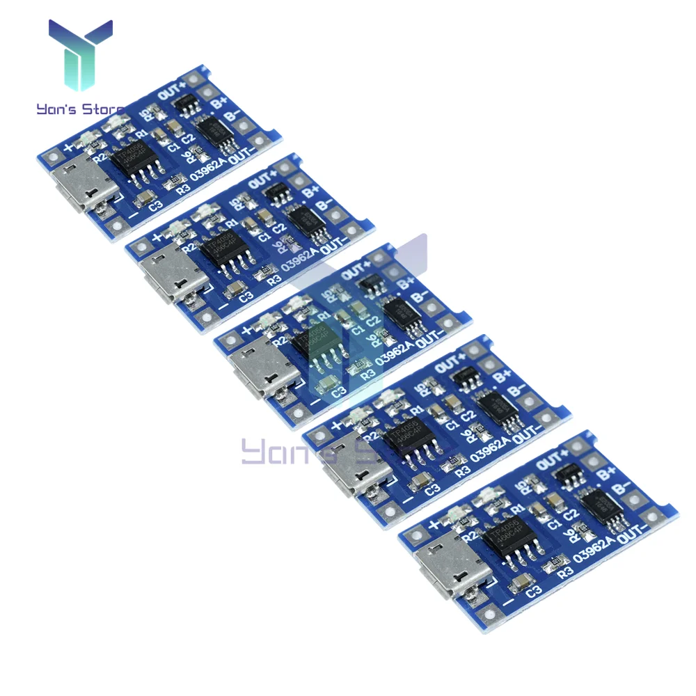 5Pcs Micro USB 5V 1A 18650 TC4056A Lithium Battery Charger Module Charging Board With Protection Dual Functions 1A Li-ion