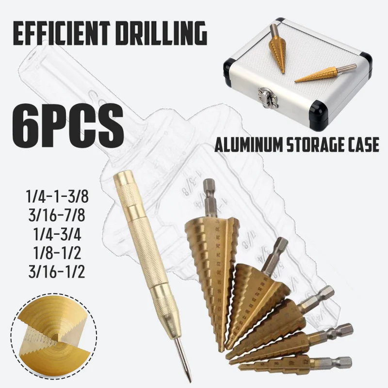 

HSS 4241 Cobalt Step Drill Bit Set 6pcs Metal Drilling Hole Tools,Cone Drill Bits for Metal Iron Aluminum Copper Plastic & Wood