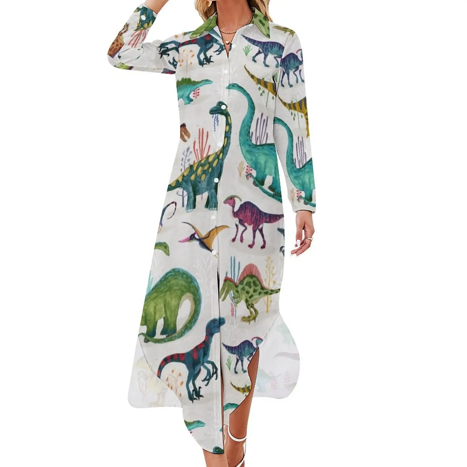 

Bright Dinosaurs Long Sleeved Shirt Dress Women's summer dress birthday dress dresses summer