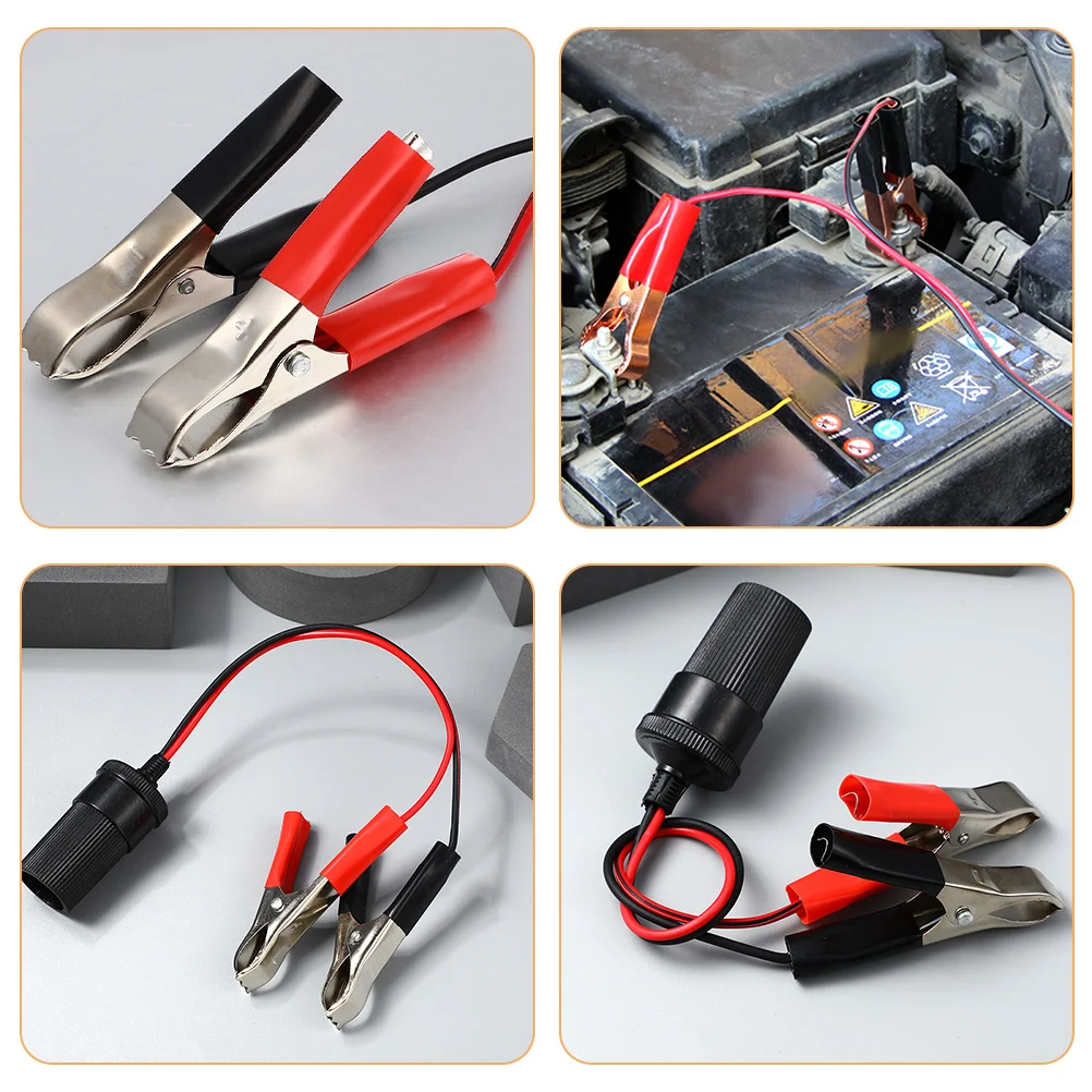 2Pcs Car Extension Cables Alligator Clips Power Converter for Cigarette Lighter Socket USB Adapter Voltage