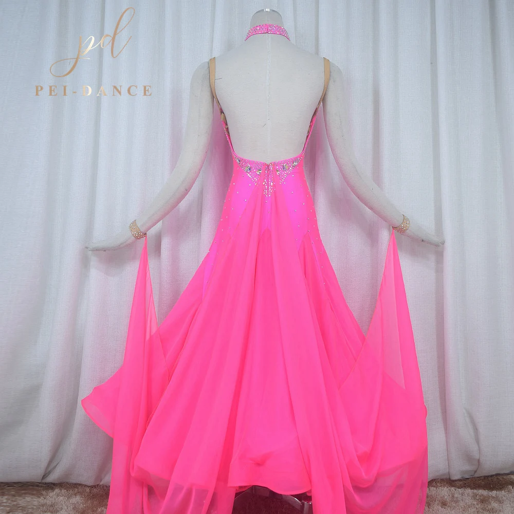 PEIDANCE New Arrival Pink International Standard Ballroom Dance Dress Waltz Tango Fox Trot Wear For Competition BR975