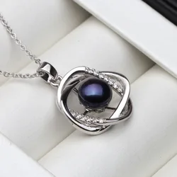 Wedding Black Natural Freshwater Pearl Pendant,Real 925 Sterling Silver Pearl Pendant Wife Mother Anniversary Gift White Pink