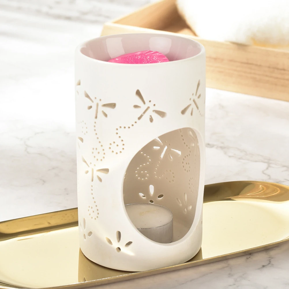 الأبيض السيراميك الشاي ضوء حامل جوفاء اليعسوب نمط مصباح عطر لغرفة المعيشة شرفة الديكور حامل مصباح الشاي