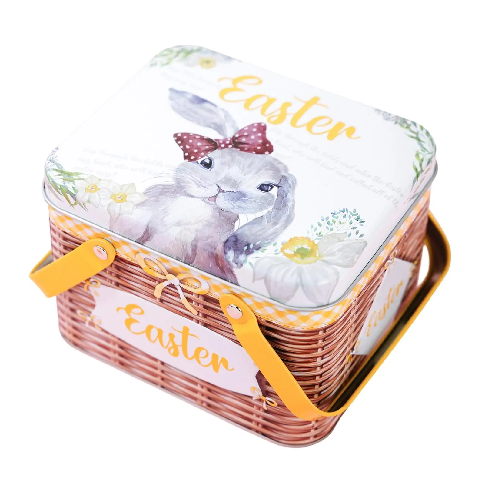 

Пасхальные корзины из металла с крышкой и ручкой, контейнеры для хранения конфет, шоколада, праздничных угощений, подарков на вечеринку.