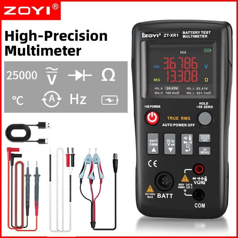 

ZOYI ZT-XR1 Digital Multimeter Battery Internal Resistance Tester, Voltage, Diode, Internal Resistance, Capacitance Multifunctio