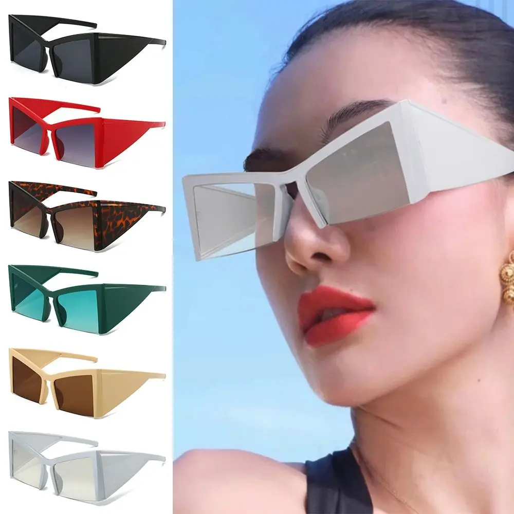 Semi-Rimless Cat Eye Sunglasses for Men Women Cycling Sunglasses Oversized Square Sunglasses Punk Sunglasses Wide Leg Y2k Shades