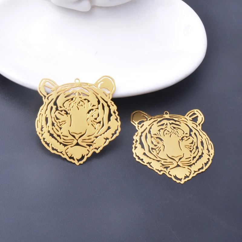 10pcs AB8555 Stainless steel Tiger Charms Brass Golden elephant Pendant Jewelry Earring Accessories