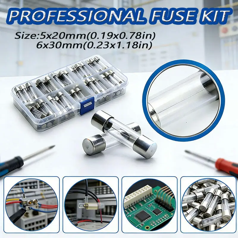 5*20 / 6*30 Schnell reagierende Glasrohrsicherungen Auto-Glasrohrsicherungsset Mit Box Stromstärke 0,1-35A Haushaltssicherungen – Detail 1