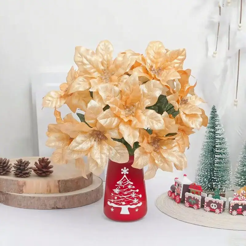 1/3 قطعة زينة عيد الميلاد الذهبي الزهور الاصطناعية البونسيتة الزهور وهمية للمنزل في الهواء الطلق شجرة عيد الميلاد السنة الجديدة DIY بها بنفسك الديكور #1