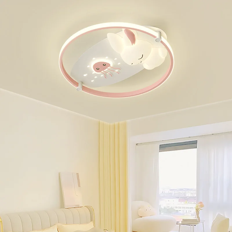 Cute Children\'s Room Ceiling Lights LED White Rabbit Light Simple Cartoon Princess Room Little Girl Bedroom Decor Ceiling Lamps