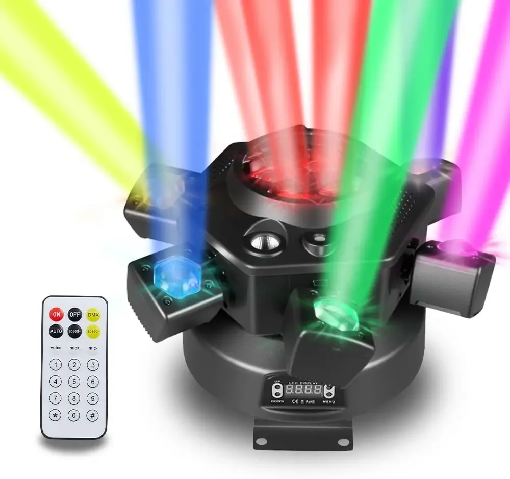 

6-Arm Moving Head Light,150W Stage Lights, RGBW 4-in-1 Professional DJ Lighting with Strobe & Bee-Eye Effect, DMX512,Sound-Activ
