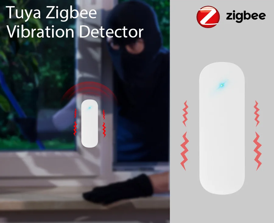Tuya ZigBee Smart Vibration Sensor Smart Home Security Protection System Door Window Break Burglar Alarm Real-time Monitoring