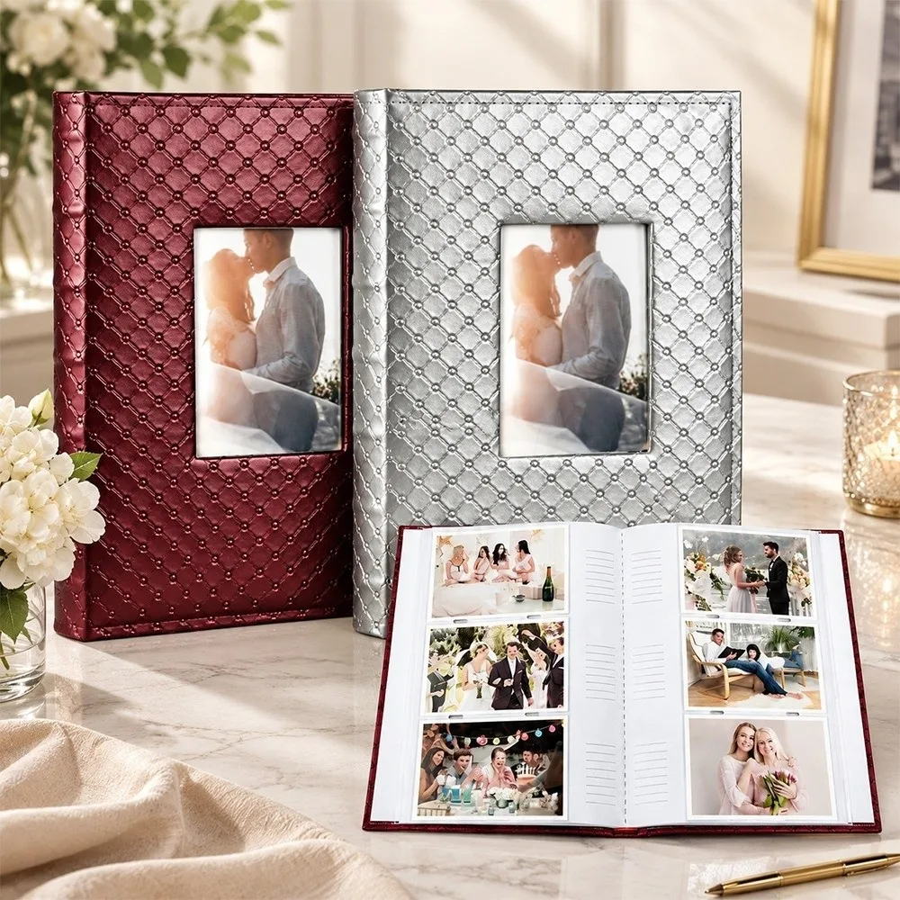 Ideal Holds 300 Photo Album 6x4 Photos Embossed Cover Photo Book Lay Flat Front Photo Window Memory Book Family