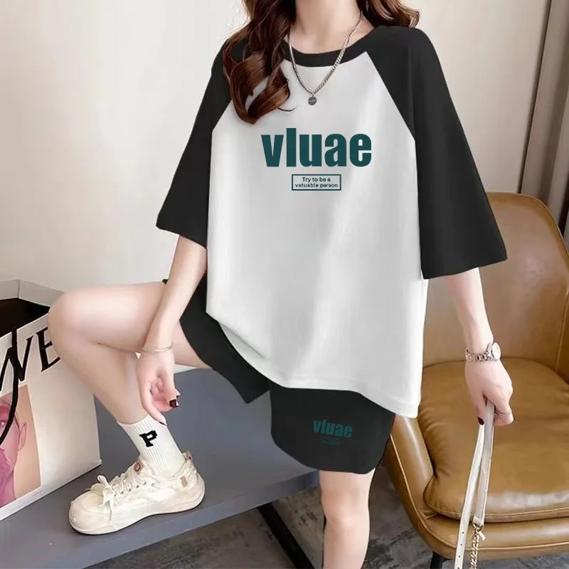 

2025 loose short sleeved women's home clothing set summer new casual loose shorts and top set