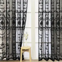 Romantic Beaded Black Embroidered Tulle Curtain For Living Room Bedroom Light Filtering Window Drapes Voile Home Decoration