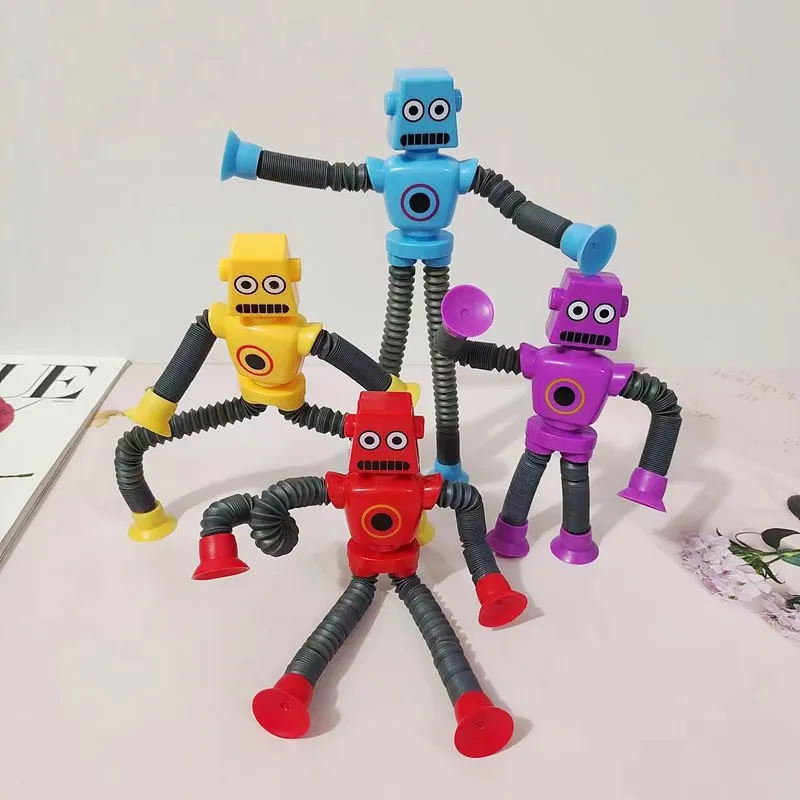 Hou Children Suction Cup Toys Pop Tubes Stress Relief  Telescopic Robot Toy Sensory Bellows Toys Anti-stress Squeeze Toy