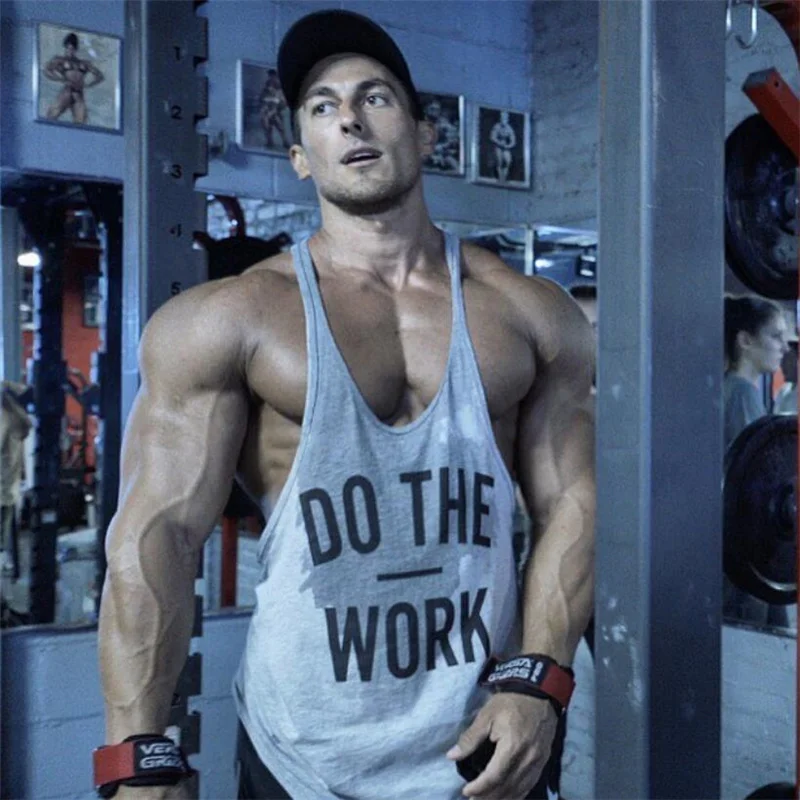 DO THE WORK Muscle Fitness Tank Top Men's Bodybuilding Brother Exercise Deep Dig Cotton Sports Sling Racerback Tank Top