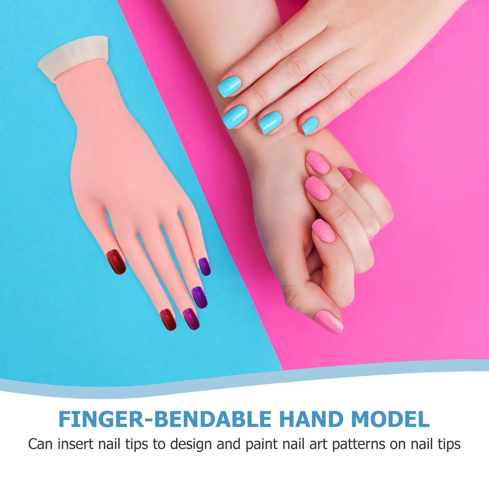 

Тренировочная рука для нейл-арта с гибкими пальцами, имитация руки для маникюра, с возможностью вставки накладных ногтей, легкий инструмент