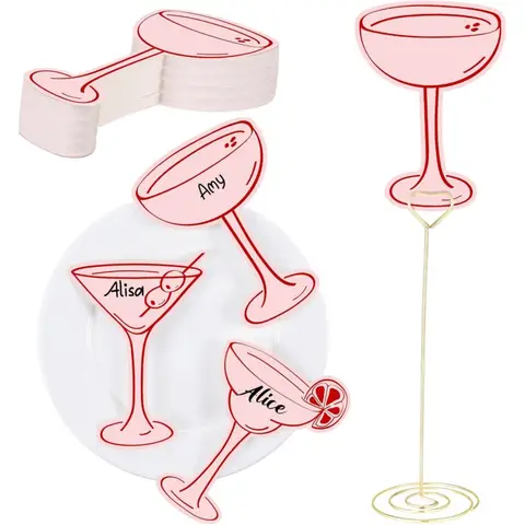 20pcs Pink Wine Glass Theme Multi-style Paper Table Ornament Family Gathering Birthday Wedding Party Romantic Plates Decoration