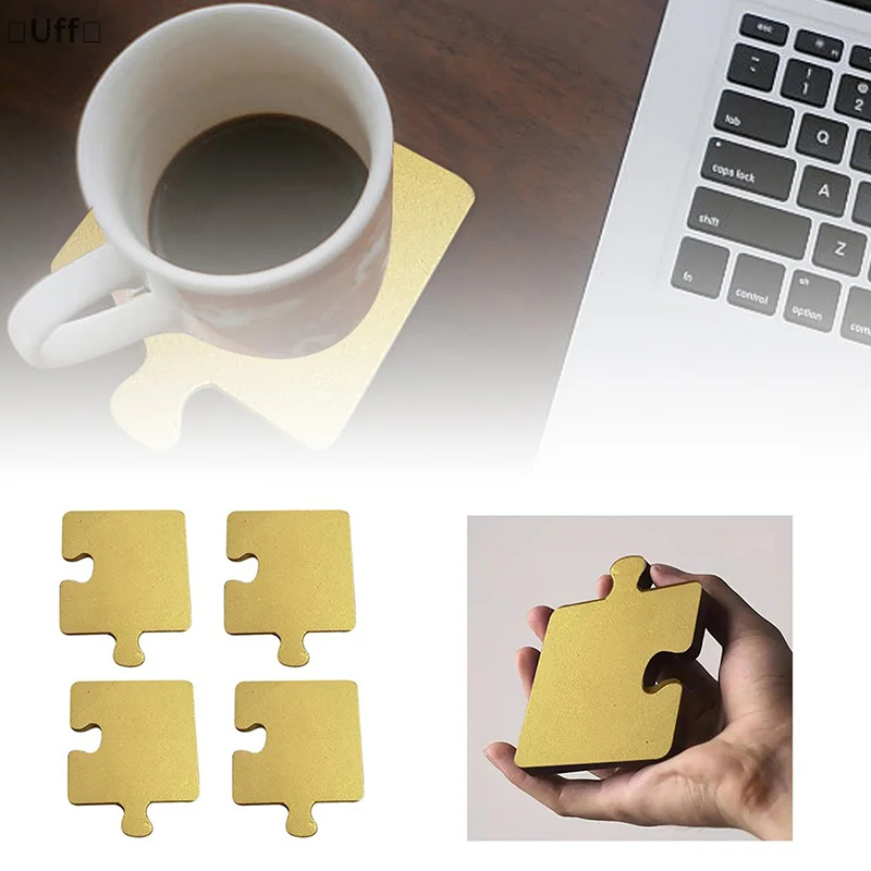 1/4 Pieces Wooden Puzzle Coasters Tea Coaster Creative Funny Puzzle Coasters For Home Restaurant Kitchen Desktop Decor