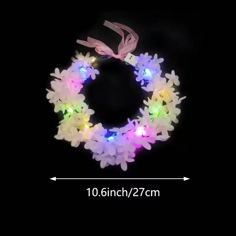 10pcs LED Flower Crown Garland Headband LED Hawaiian Lei Headband Flower Crown Wreath Glow in The Dark Neon Rave Party Supplies