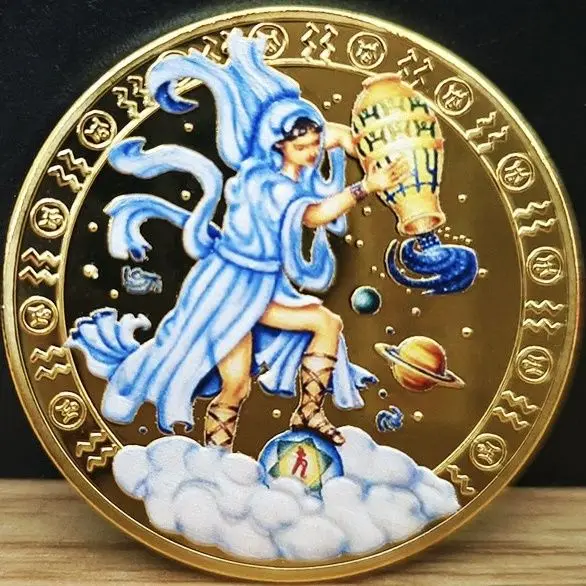 Twelve Constellation Commemorative Coins, Complete Set of 12 Constellations, Wishing Sun Commemorative Medals, Colorful Coins