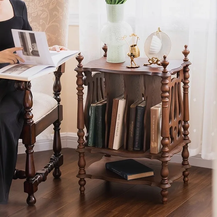 Retro storage rack Lepu magazine book and newspaper rack living room bedroom sofa side table coffee table medieval display side
