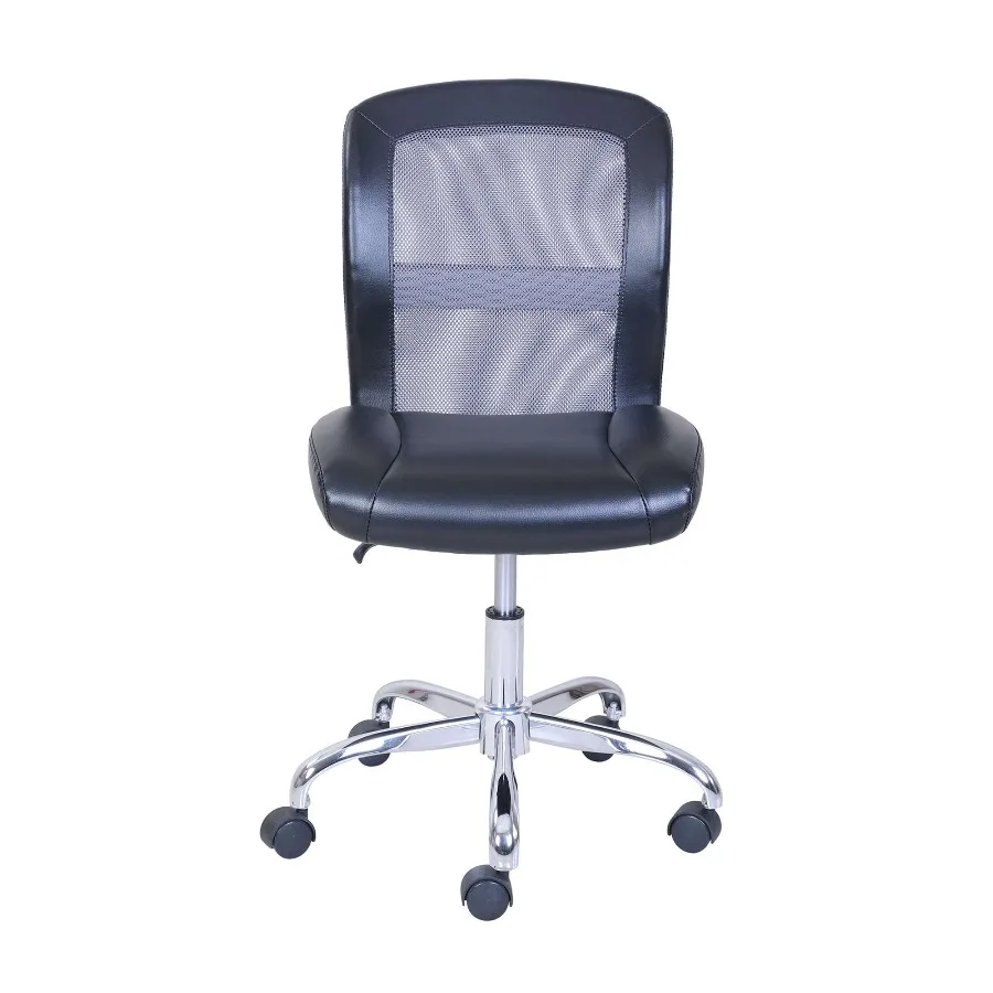 Mainstays Black Gray Mid‑Back Vinyl Mesh Task Office Chair Swivel Adjustable Height Padded Desk Chair for Home Office Study