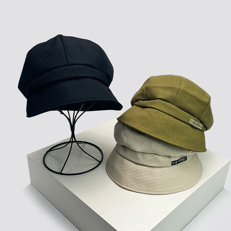 

New Women Korean Letter Simple Octagonal Hats Warm Sunshade Advanced Feel Versatile Outdoor Bucket Caps Fashion No Make Casual