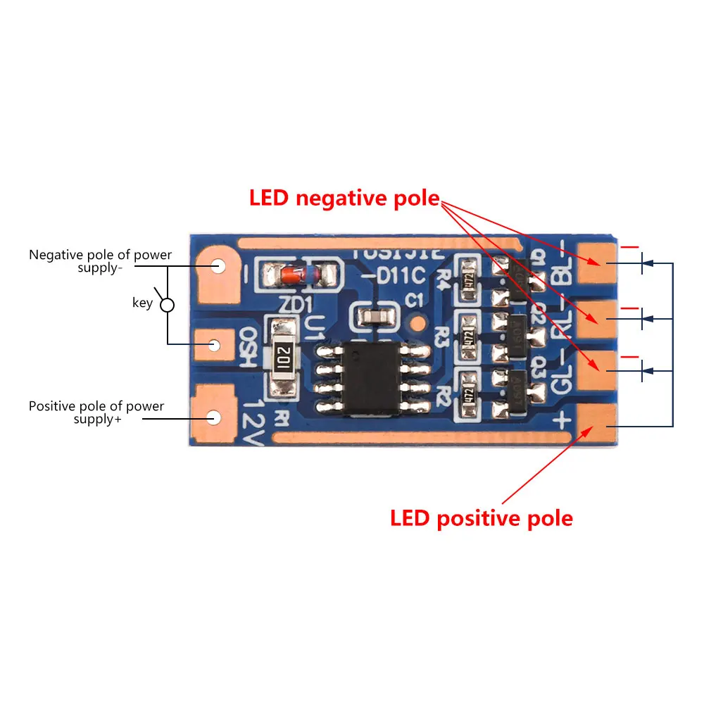 DC5V-12V moduł RGB 11 rodzajów trybu przełączania przycisków Kolorowy moduł lampy Płytka obwodu napędu wysokoprądowego