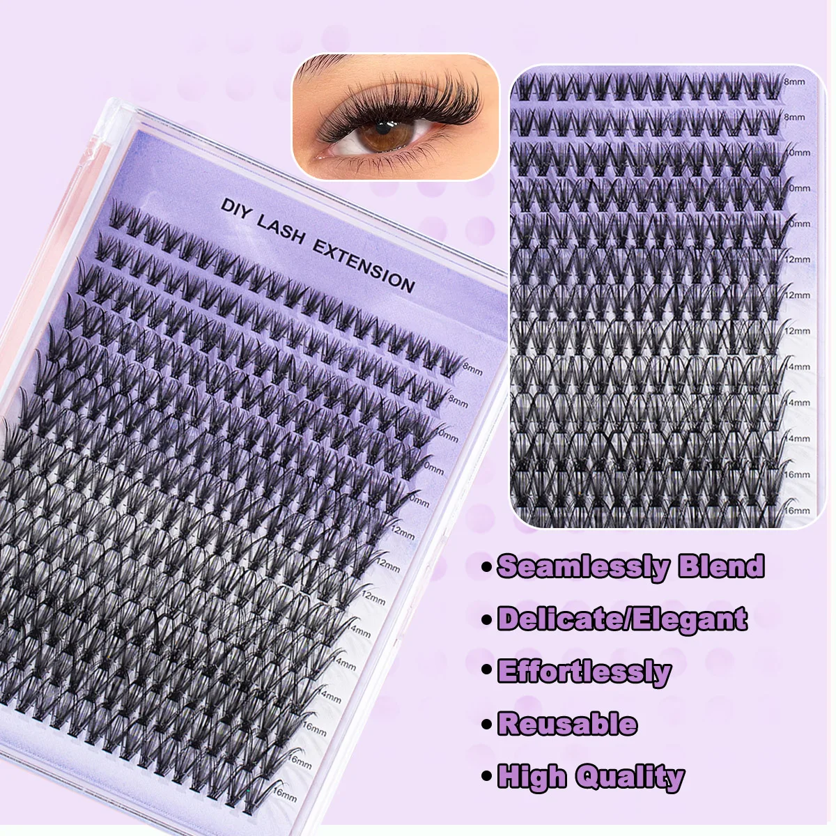 Zestaw do przedłużania rzęs metodą klastrową 30D DIY, klej do rzęs, szczypczyki do rzęs, płyn do usuwania kleju, pędzel.