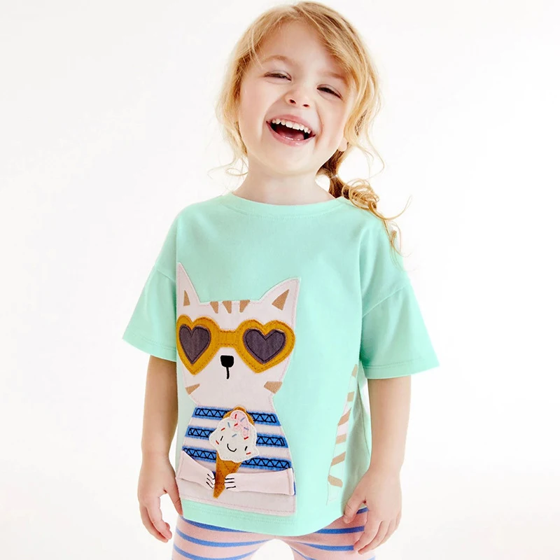 Little maven Summer Girls magliette Animal Cats Appliques neonate top Tees camicie per bambine pantaloncini vestiti manica