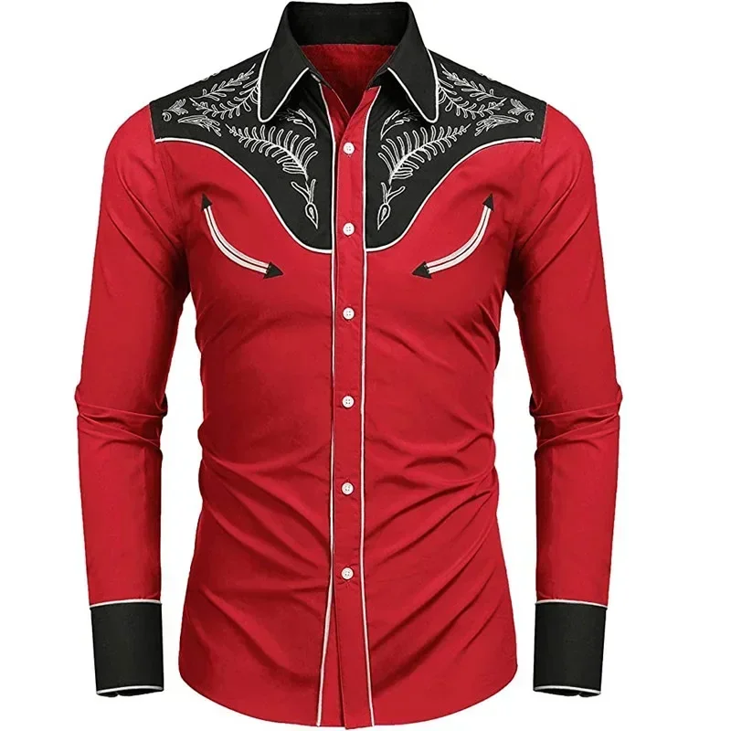 Men\'s Western Ethnic Style Shirt Retro Printed Long Sleeve Button Shirt Fashion Casual Lapel Cardigan Coat Cowboy Shirts Top