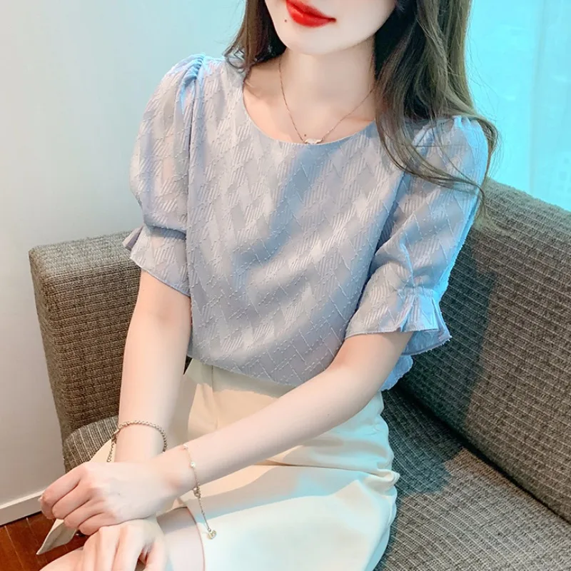 

Summer ort Sve Chiffon irt Women's Faionable Beautiful Design Thin Top Korean Sle Loose Fit Princ Sve round ...