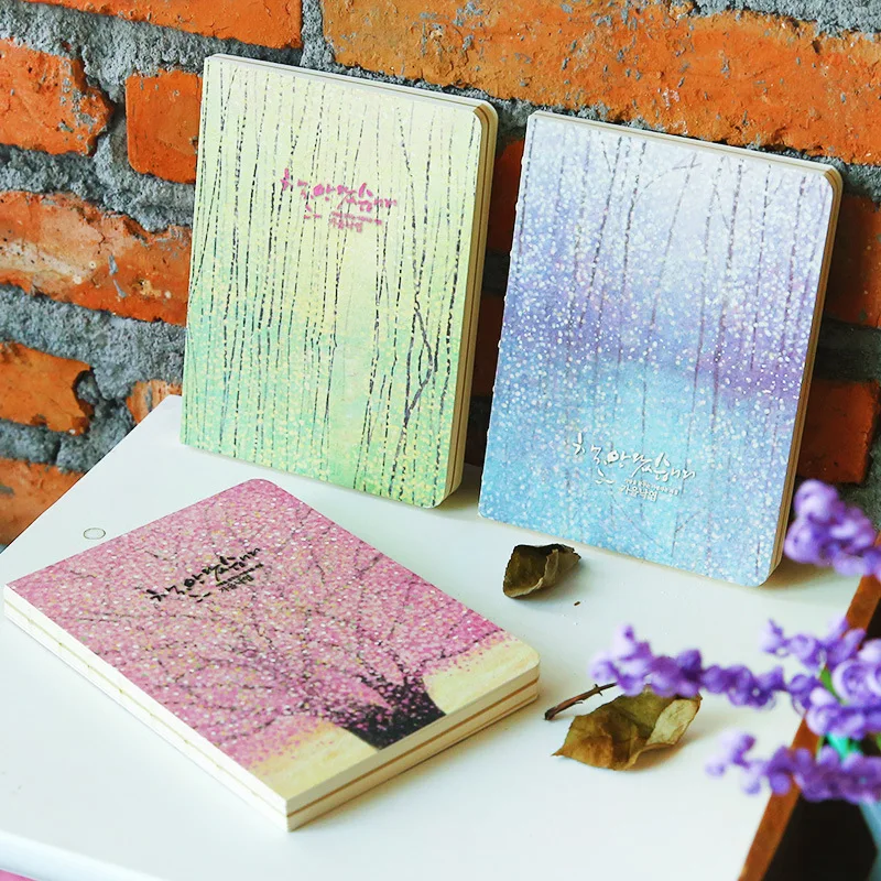 New Cute Fog Rain Cherry Blossom Notebook Color Pages Diary Book Hard Copybook Planner School Office Stationery Gift