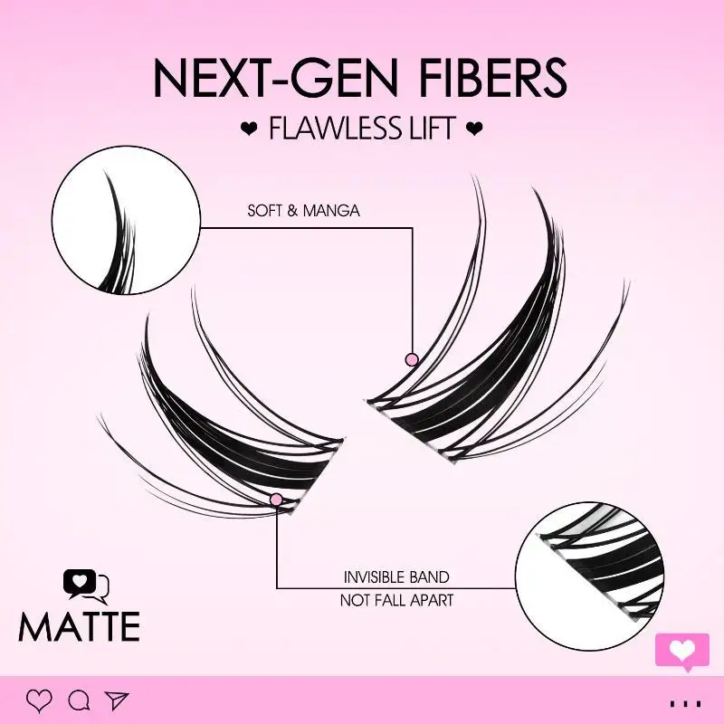 Wimpern-Cluster-Set: Katzenwimpern mit Wimpernkleber & Versiegelung, Wimpernverlängerungen im Mix-Tray, Wimpern-Cluster-Kit – Detail 3