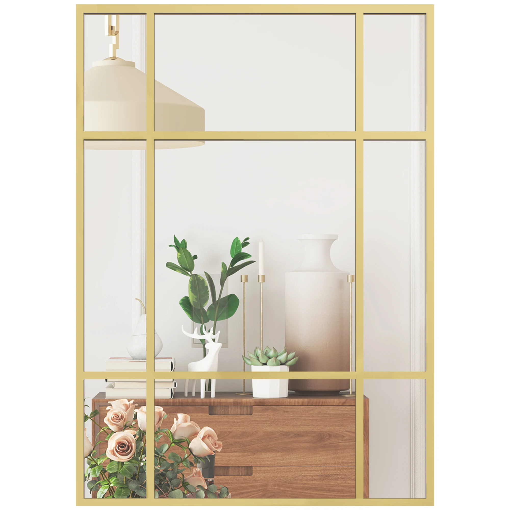 HOMCOM Espejo Rectangular de Pared, 70x50 cm, Espejo de Ventana con Marco de Metal, Decorativo para Salón, Dormitorio