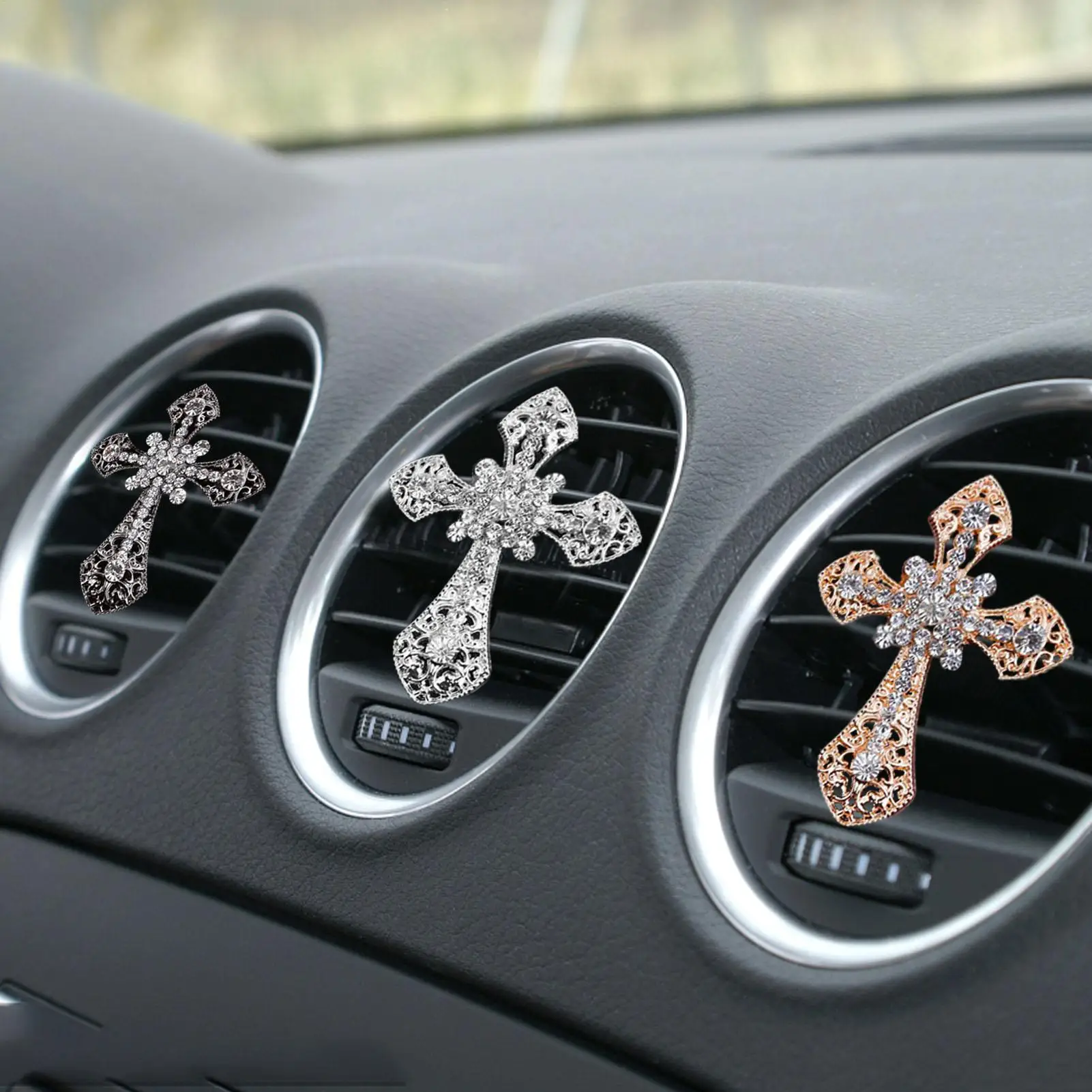 Bling Cross Perfume Holder Decorative Car Vent Clips Air Freshener  for Women SUV Sedan Truck Interior Dashboard Travel Commute