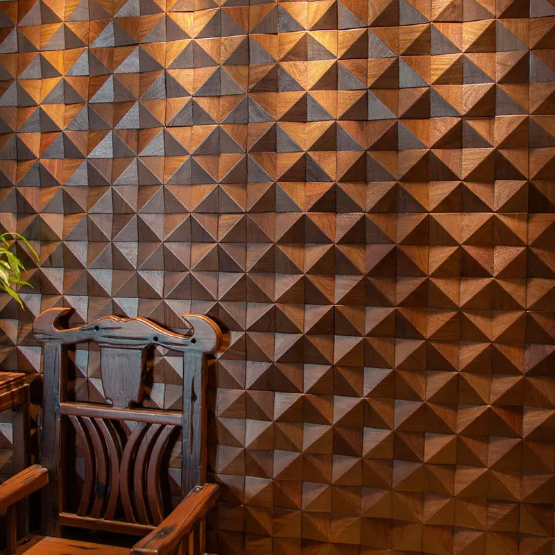 Triangular boat wood solid wood mosaic TV background wall living room wood decoration